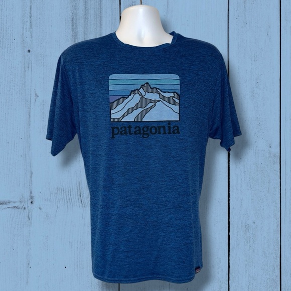 Patagonia Men’s Capilene Cool Daily Graphic T-Shirt Blue Mountain Logo - Large - Picture 1 of 11